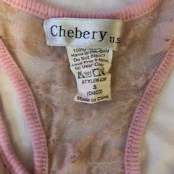 Chebery Pink Tank Top with Lace Size Small - Picture 2 of 3